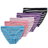  Nightaste Women Cotton French Cut Briefs Panties with Color Stripes(Pack of 5)