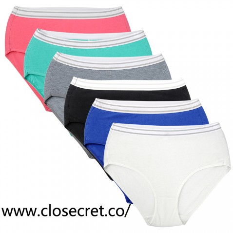  Women 6 Pack Comfort Cotton Stretch Classic Briefs Panties  
