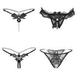Nightaste Women's Black Charming Thong Lingerie Lace G-string T-back Panties(4 Styles/pack) 