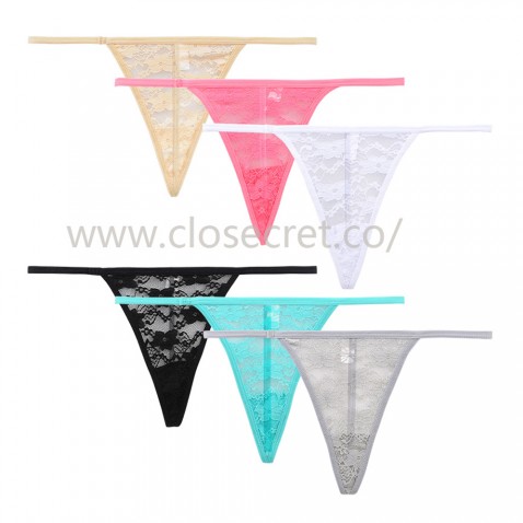 Closecret Women's Low Rise G-string Floral Lace Front Thong T-back Panties
